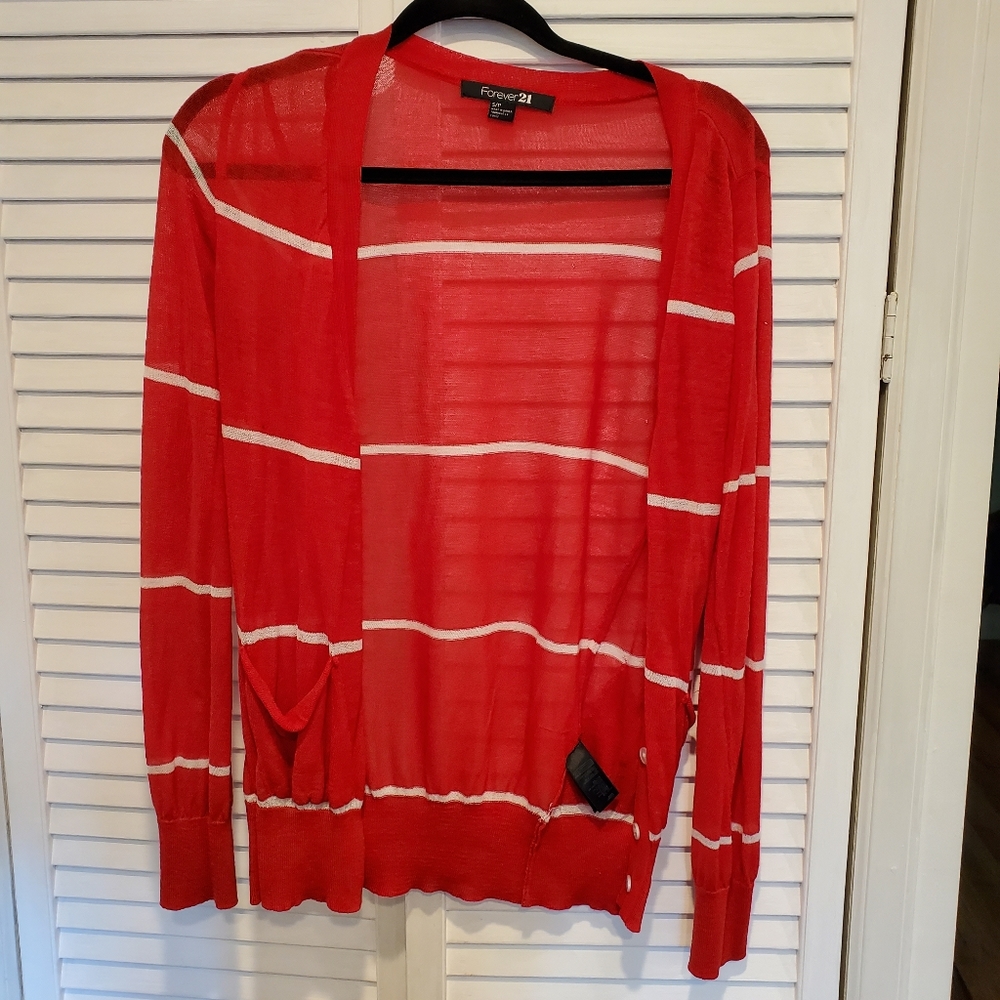 Red and white stripe cardi